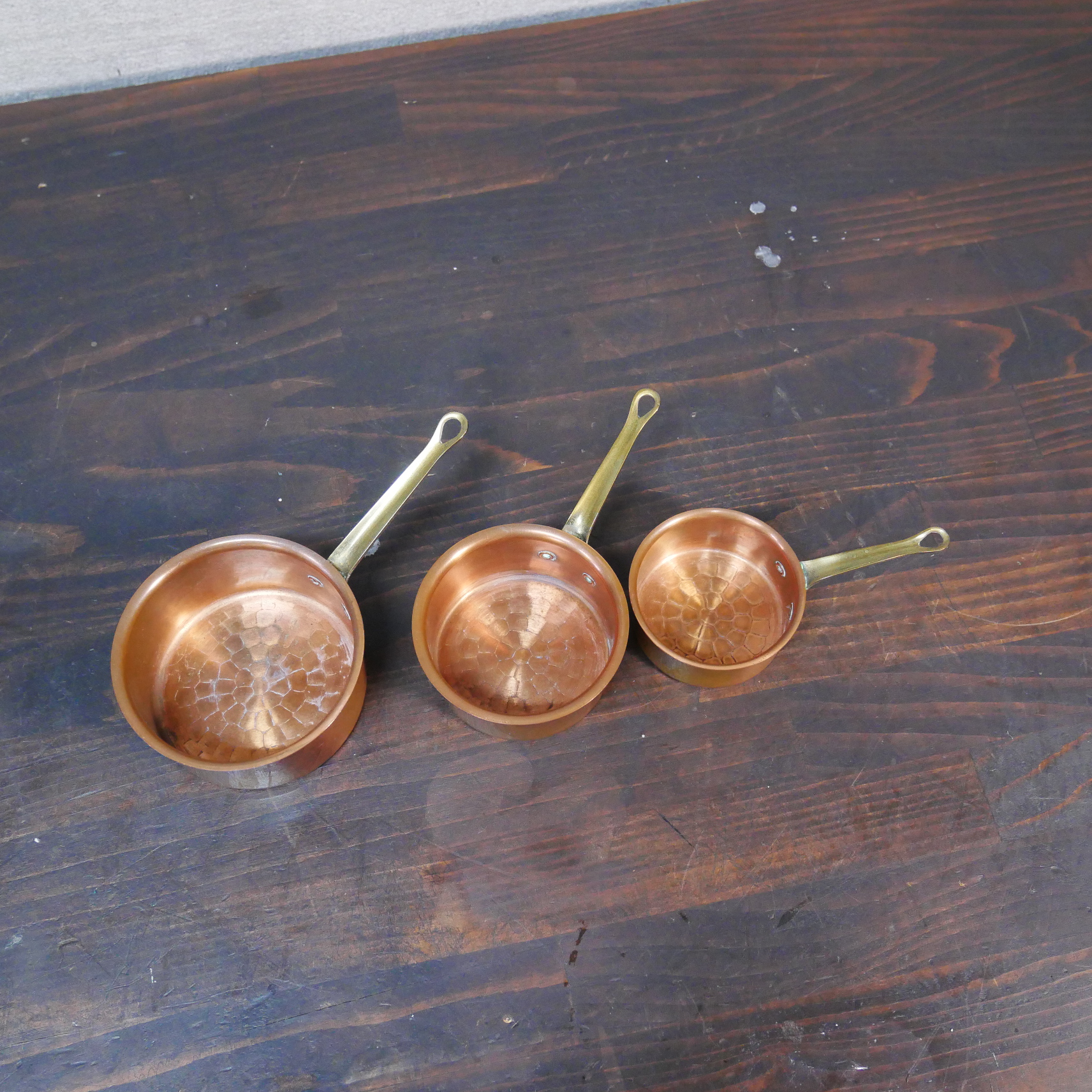 フランスヴィンテージ 銅製ミニソースパン 3個セット スタッキング可能 - 画像 (3)