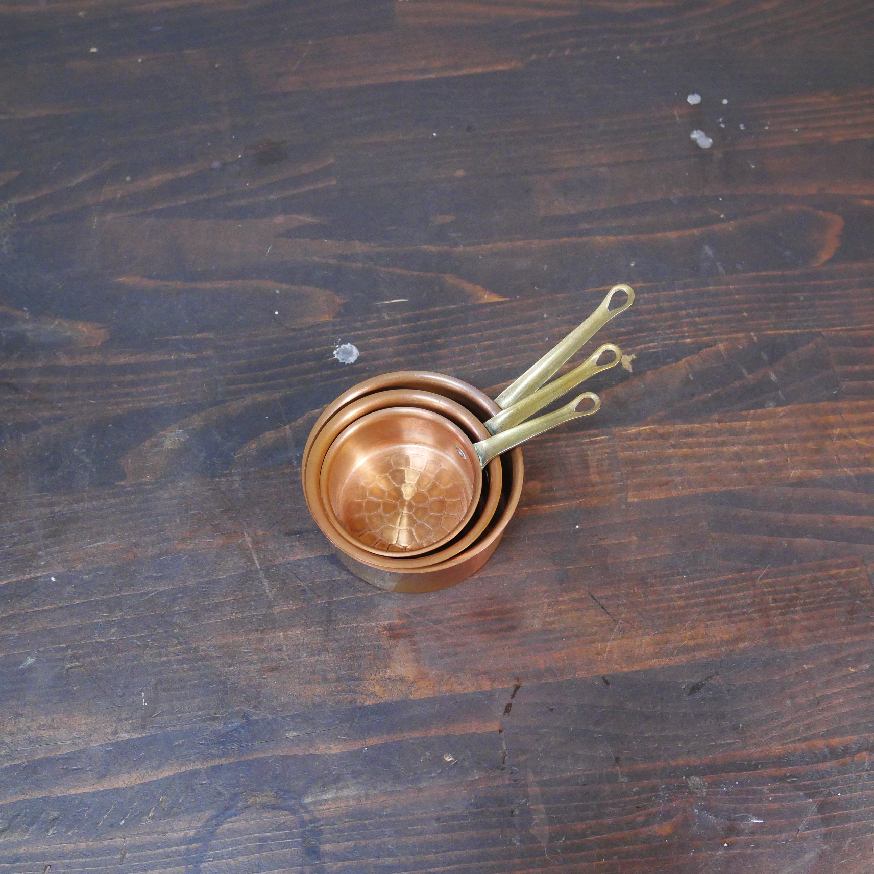 フランスヴィンテージ 銅製ミニソースパン 3個セット スタッキング可能 - 画像 (4)